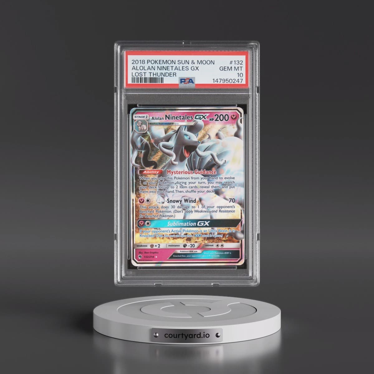 2018 Pokémon Sun & Moon Lost Thunder #132 Alolan Ninetales GX - Holo (PSA 10 GEM MINT)