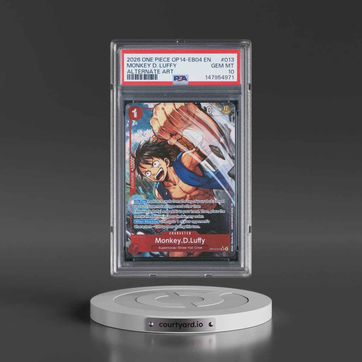 2026 One Piece OP14-EB04-the Azure Sea's Seven #013 Monkey D. Luffy - Alternate Art (PSA 10 GEM MINT)
