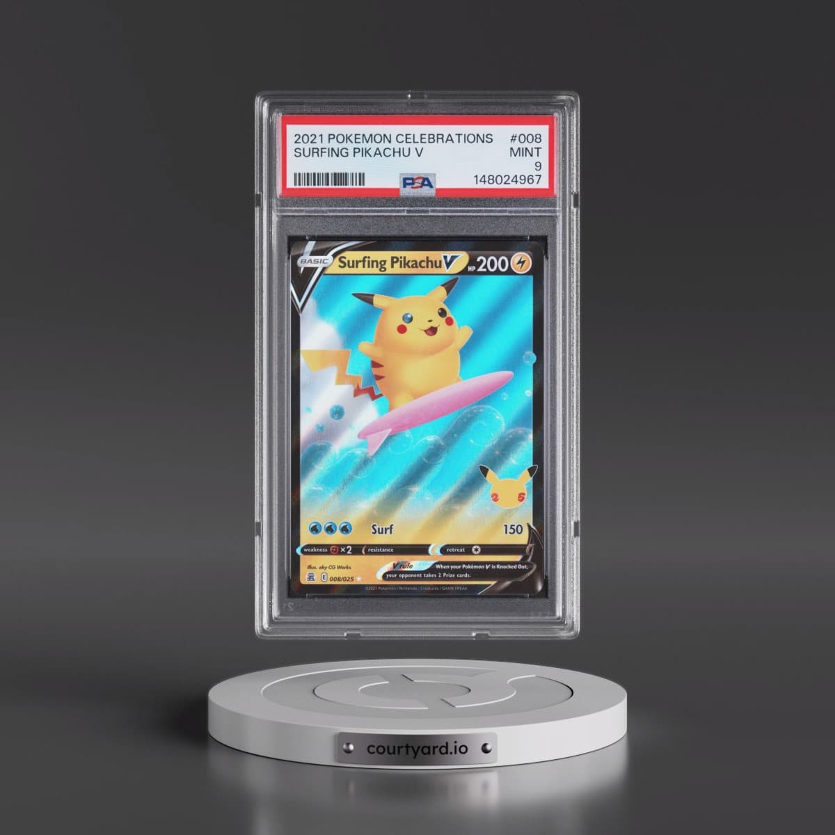 2021 Pokémon Celebrations #008 Surfing Pikachu V - Holo (PSA 9 MINT)