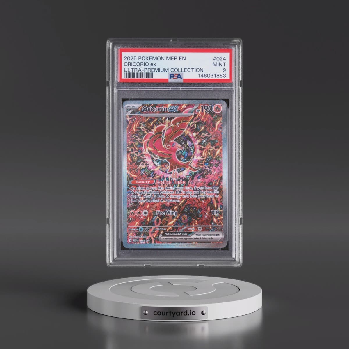 2025 Pokémon Mep EN-Me Black Star Promo #024 Oricorio EX - Holo Mega Charizard X EX Ultra-Premium Collection (PSA 9 MINT)