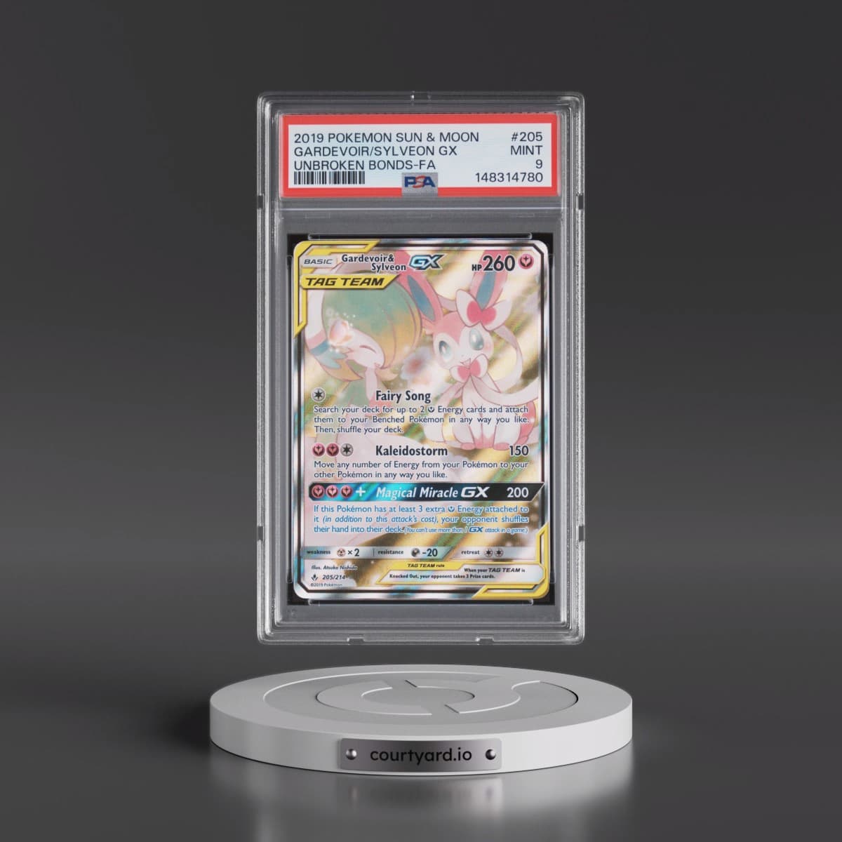 2019 Pokémon Sun & Moon Unbroken Bonds #205 Gardevoir & Sylveon GX - Holo Full Art (PSA 9 MINT)