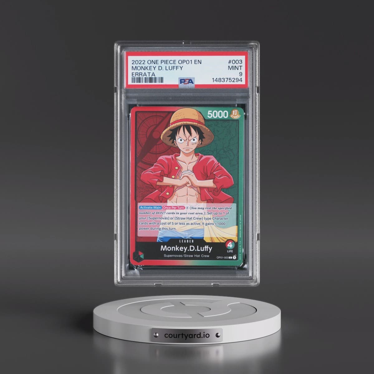 2022 One Piece OP01-Romance Dawn #003 Monkey D. Luffy - Errata (PSA 9 MINT)