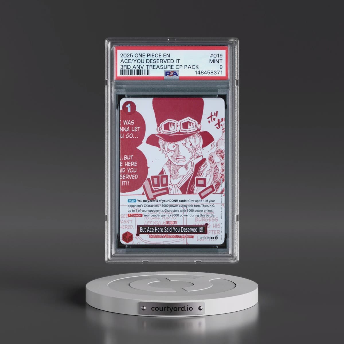 2025 One Piece 3rd Anniversary! One Piece Card Treasure Campaign Pack #019 But Ace Here Said You Deserved It!! (PSA 9 MINT)
