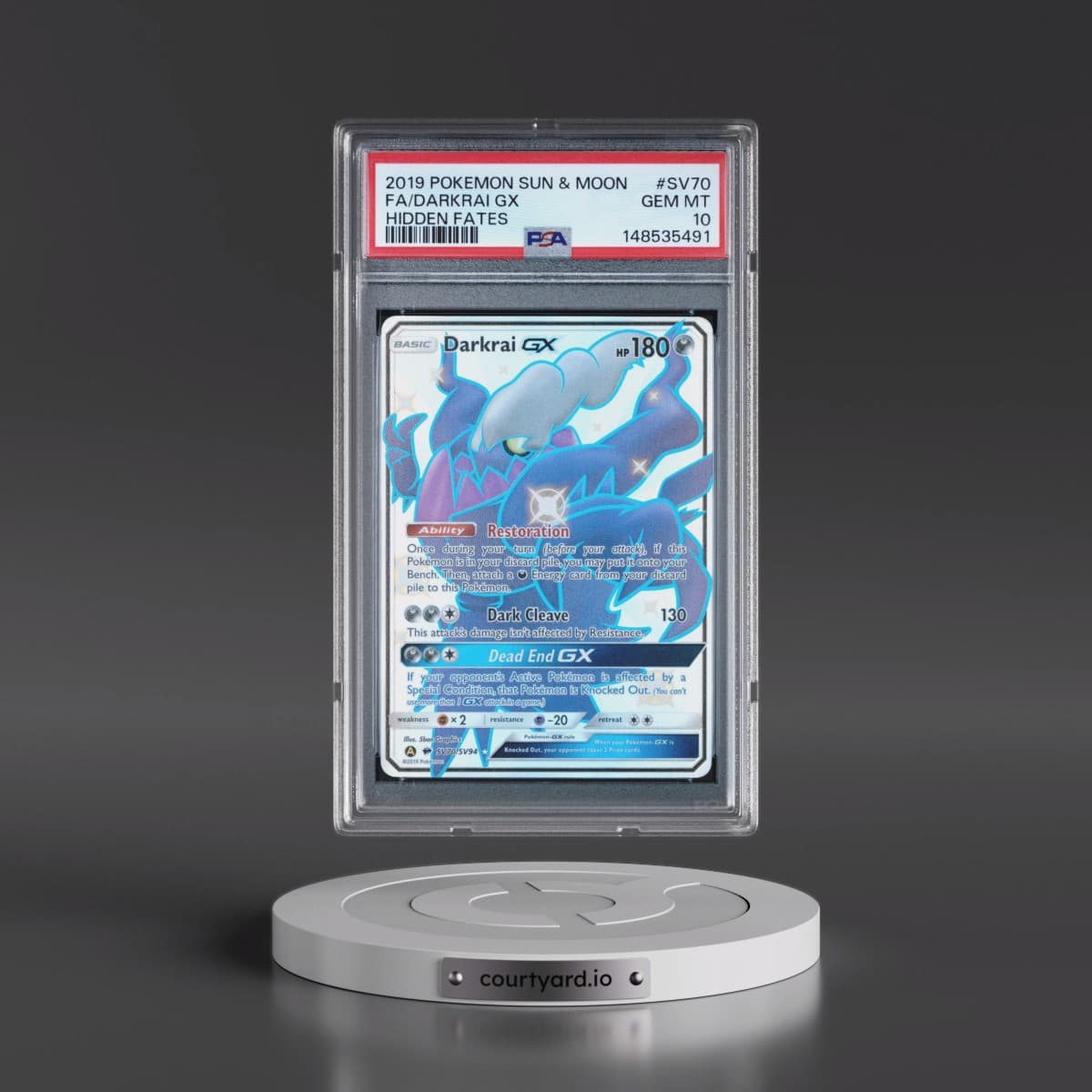 2019 Pokémon Sun & Moon Hidden Fates #SV70 Darkrai GX - Holo Full Art (PSA 10 GEM MINT)