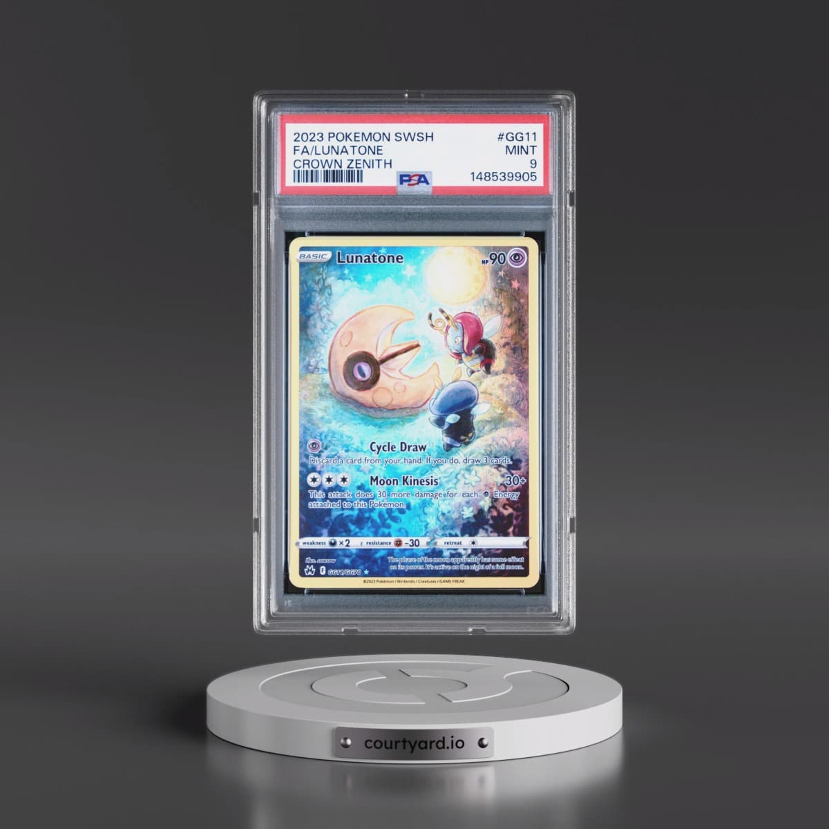 2023 Pokémon Sword and Shield Crown Zenith #GG11 Lunatone - Full Art (PSA 9 MINT)