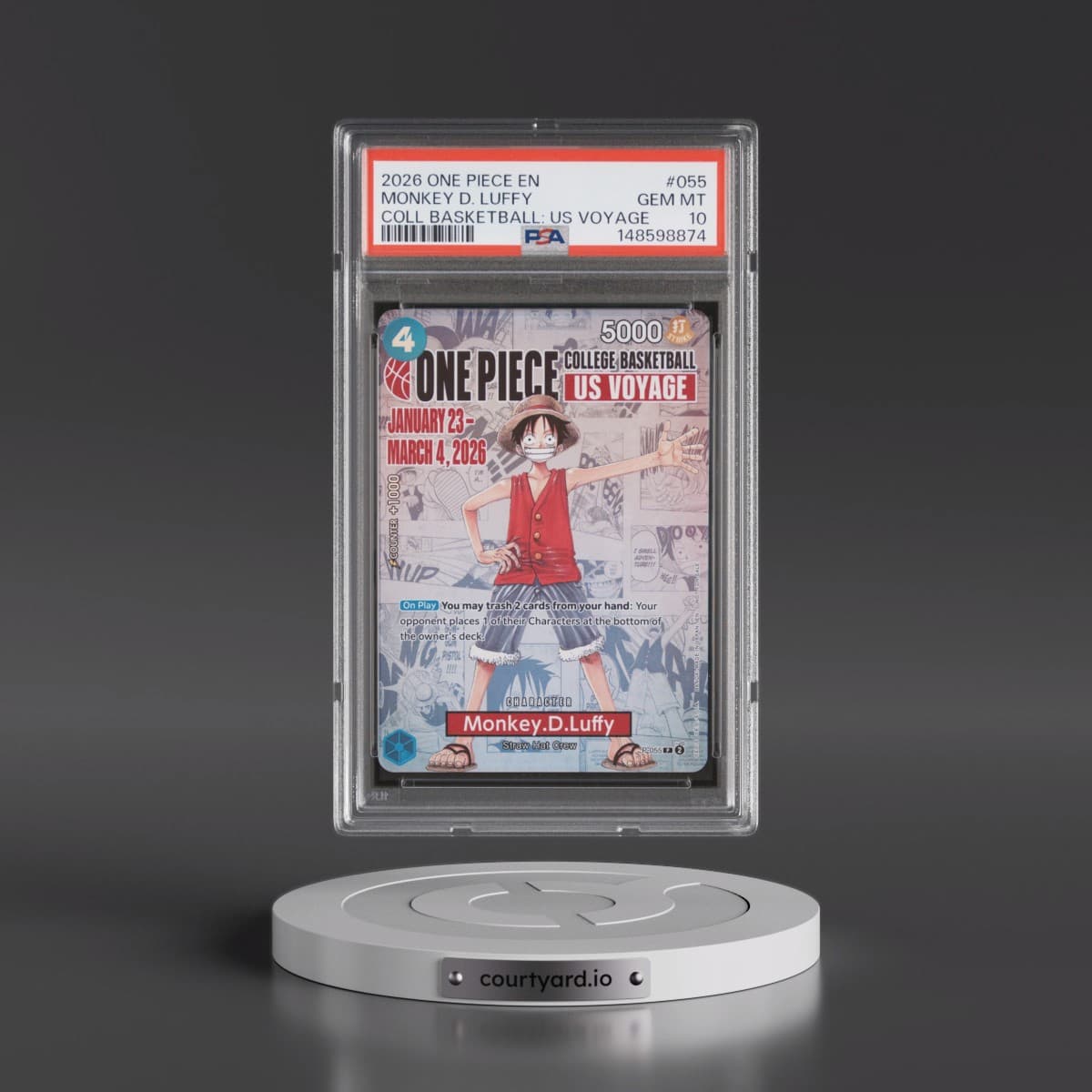 2026 One Piece Promos #055 Monkey D. Luffy - One Piece College Basketball: US Voyage (PSA 10 GEM MINT)