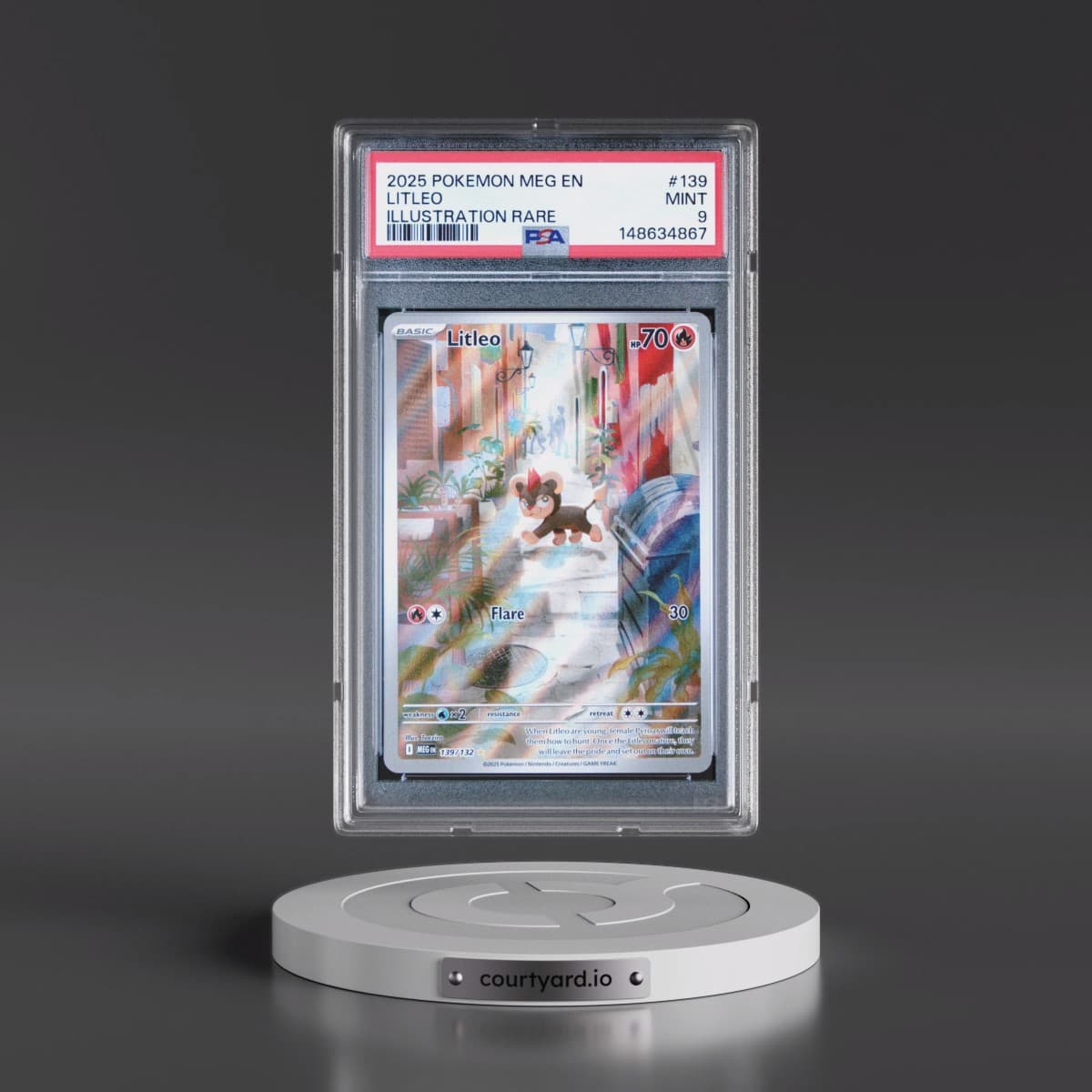 2025 Pokémon Meg EN-Mega Evolution #139 Litleo - Illustration Rare (PSA 9 MINT)