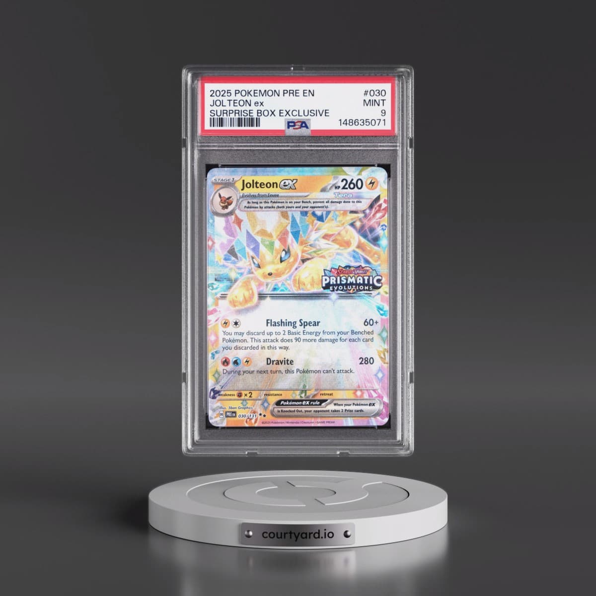 2025 Pokémon Pre EN-Prismatic Evolutions #030 Jolteon EX - Holo Surprise Box Exclusive (PSA 9 MINT)