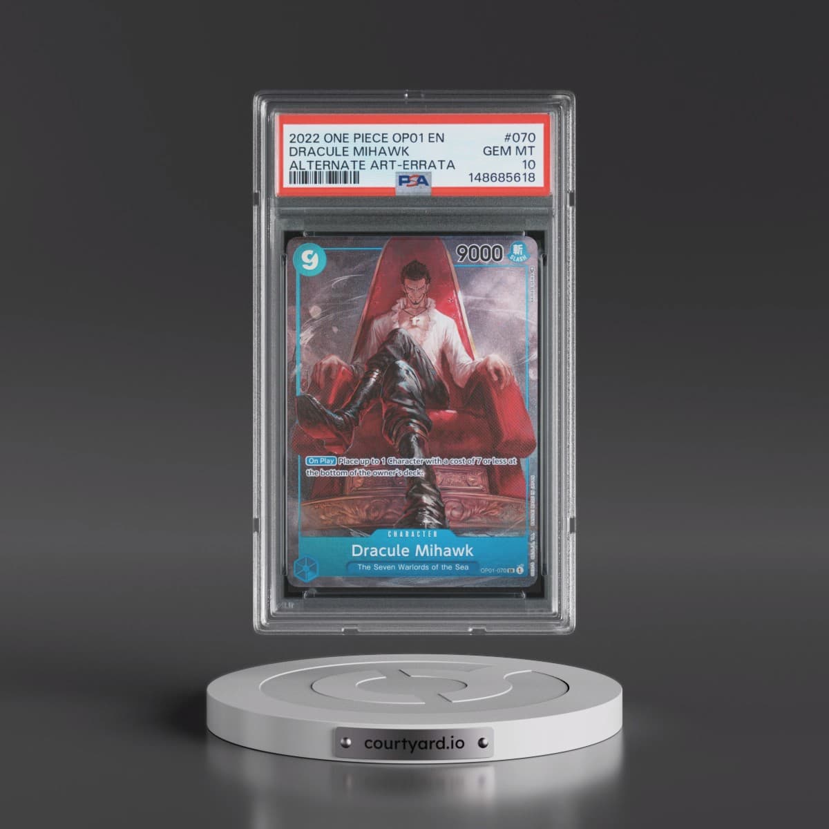 2022 One Piece OP01-Romance Dawn #070 Dracule Mihawk - Alternate Art-Errata (PSA 10 GEM MINT)