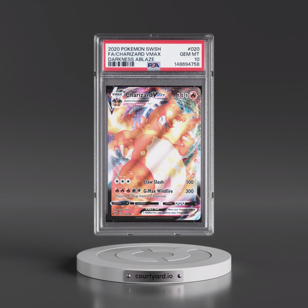2020 Pokémon Sword & Shield Darkness Ablaze #020 Charizard Vmax - Full Art (PSA 10 GEM MINT)