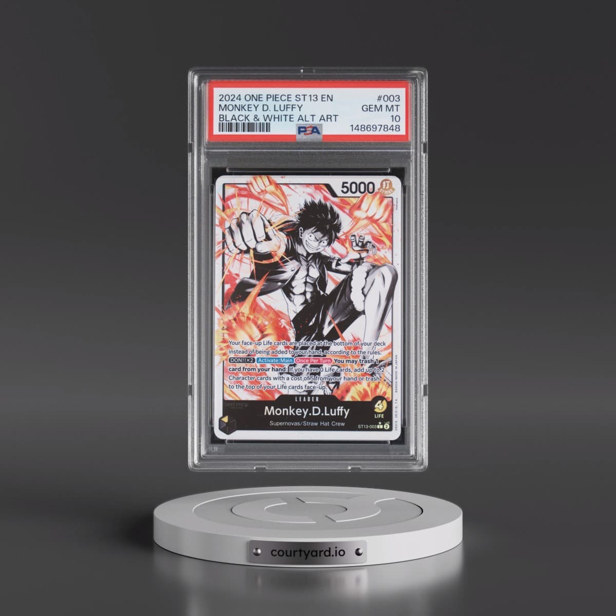 2024 One Piece Ultra Deck ST13-the Three Brothers #003 Monkey D. Luffy - Black & White Alternate Art (PSA 10 GEM MINT)