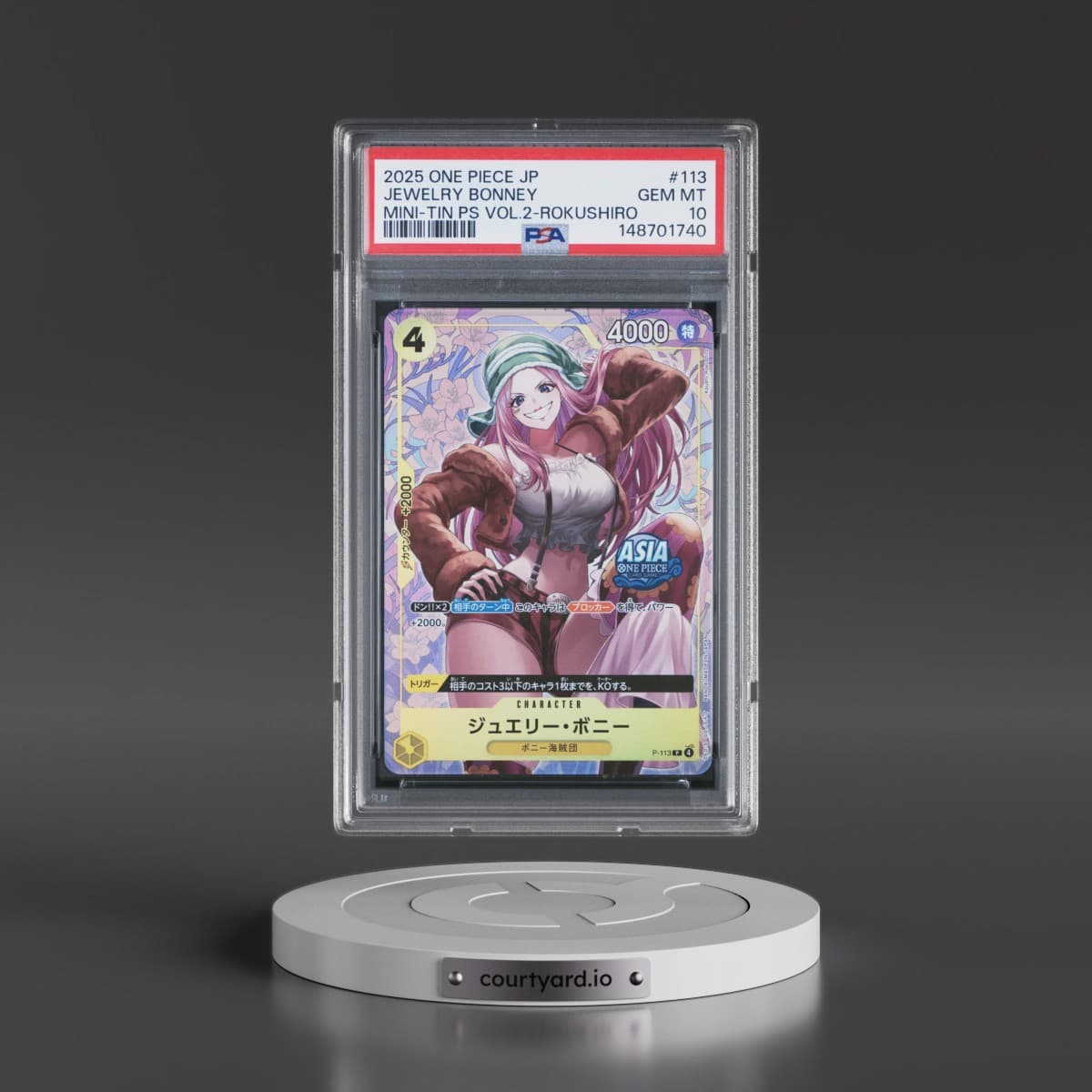 2025 One Piece Japanese Mini-Tin Pack Set Vol.2 #113 Jewelry Bonney - Koushi Rokushiro (PSA 10 GEM MINT)