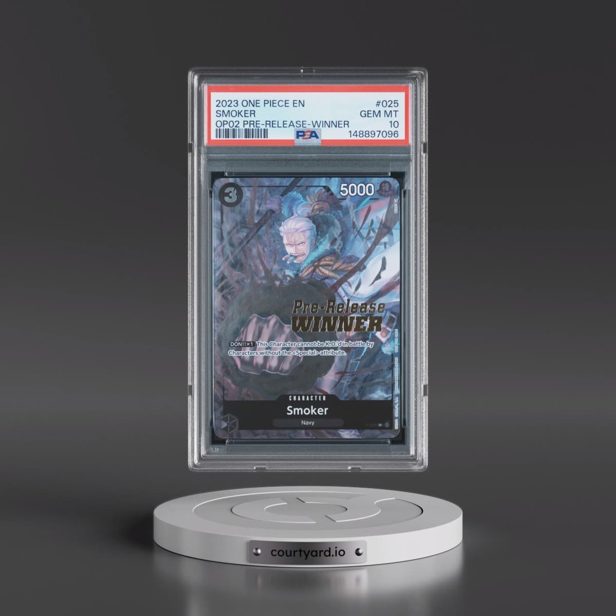 2023 One Piece Promos #025 Smoker - Paramount War Pre-Release-Winner (PSA 10 GEM MINT)