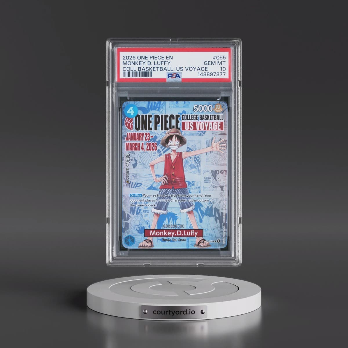 2026 One Piece Promos #055 Monkey D. Luffy - One Piece College Basketball: US Voyage (PSA 10 GEM MINT)