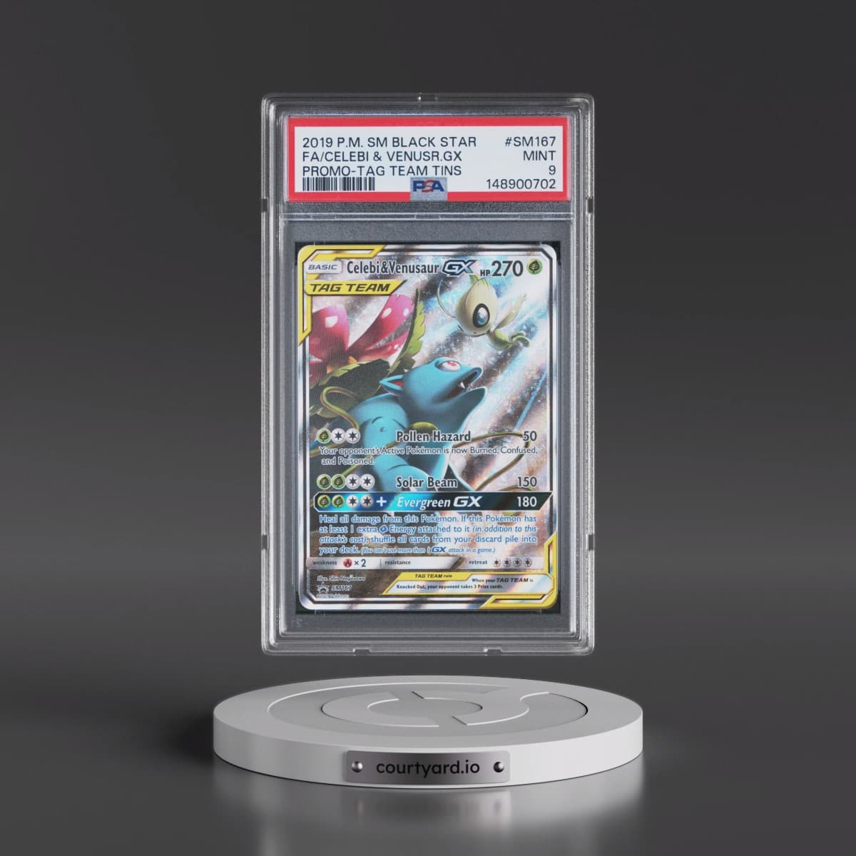 2019 Pokémon SM Black Star Promo #SM167 Celebi & Venusaur GX - Holo Full Art Tag Team Tins (PSA 9 MINT)