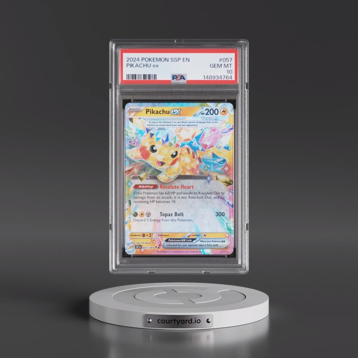 2024 Pokémon Ssp EN-Surging Sparks #057 Pikachu EX - Holo (PSA 10 GEM MINT)