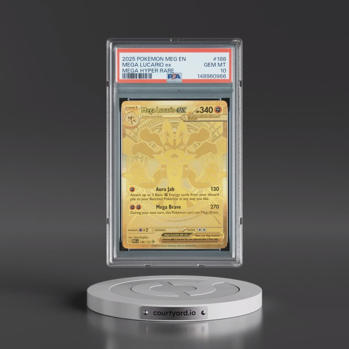 2025 Pokémon Meg EN-Mega Evolution #188 Mega Lucario EX - Holo Mega Hyper Rare (PSA 10 GEM MINT)