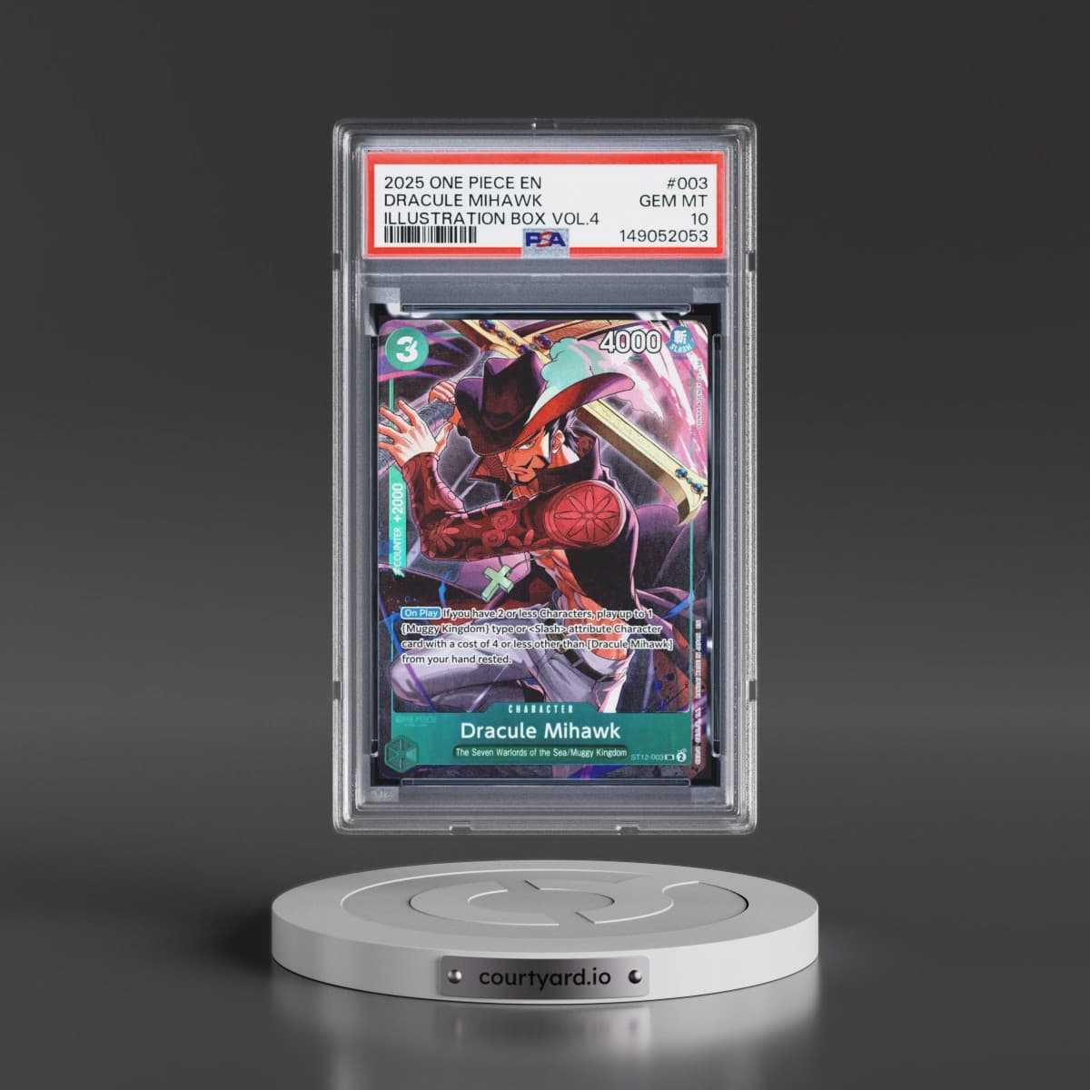 2025 One Piece Promos #003 Dracule Mihawk - Illustration Box Vol.4 (PSA 10 GEM MINT)