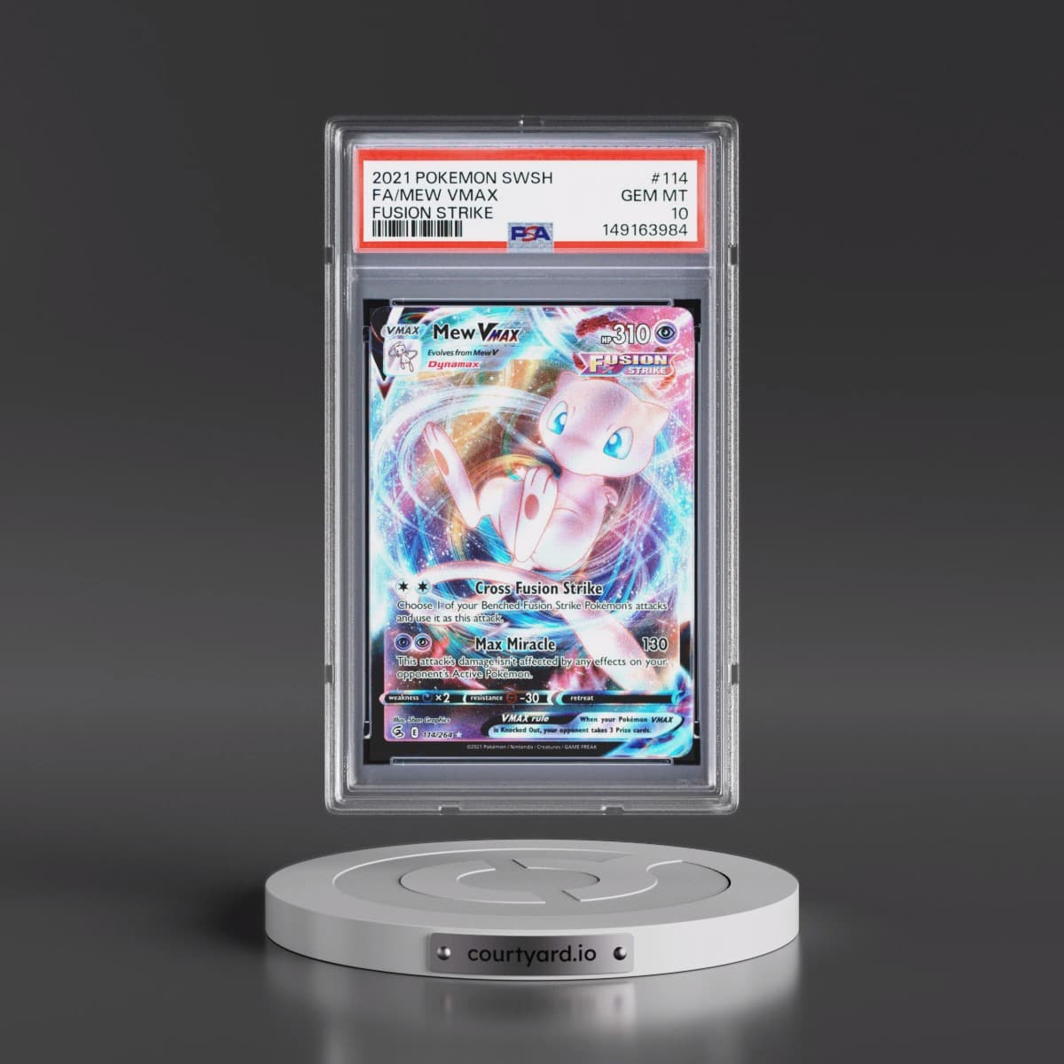 2021 Pokémon Sword & Shield Fusion Strike #114 Mew Vmax - Full Art (PSA 10 GEM MINT)