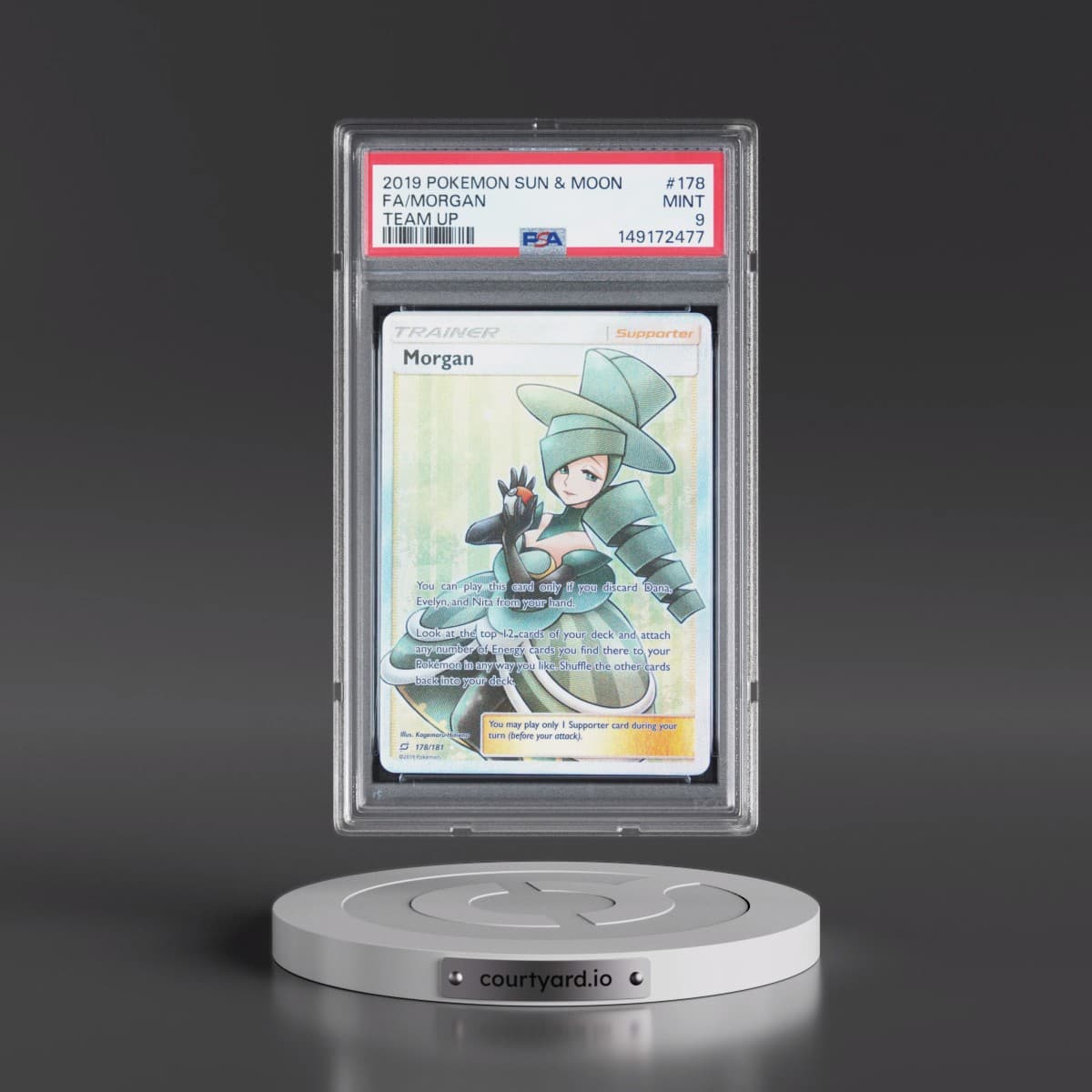 2019 Pokémon Sun & Moon Team Up #178 Morgan - Full Art (PSA 9 MINT)