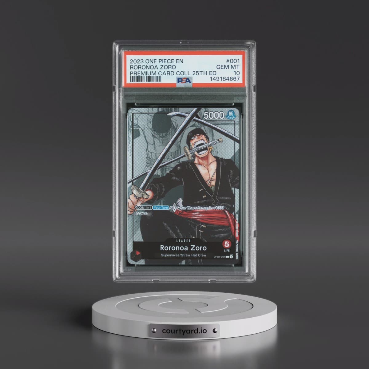 2023 One Piece Premium Bandai Premium Card Collection 25th Edition #001 Roronoa Zoro (PSA 10 GEM MINT)