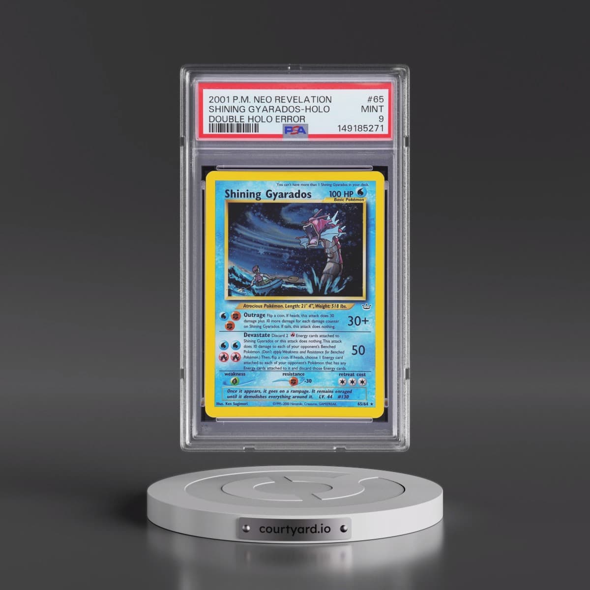 2001 Pokémon Neo Revelation #65 Shining Gyarados - Double Holo Error (PSA 9 MINT)