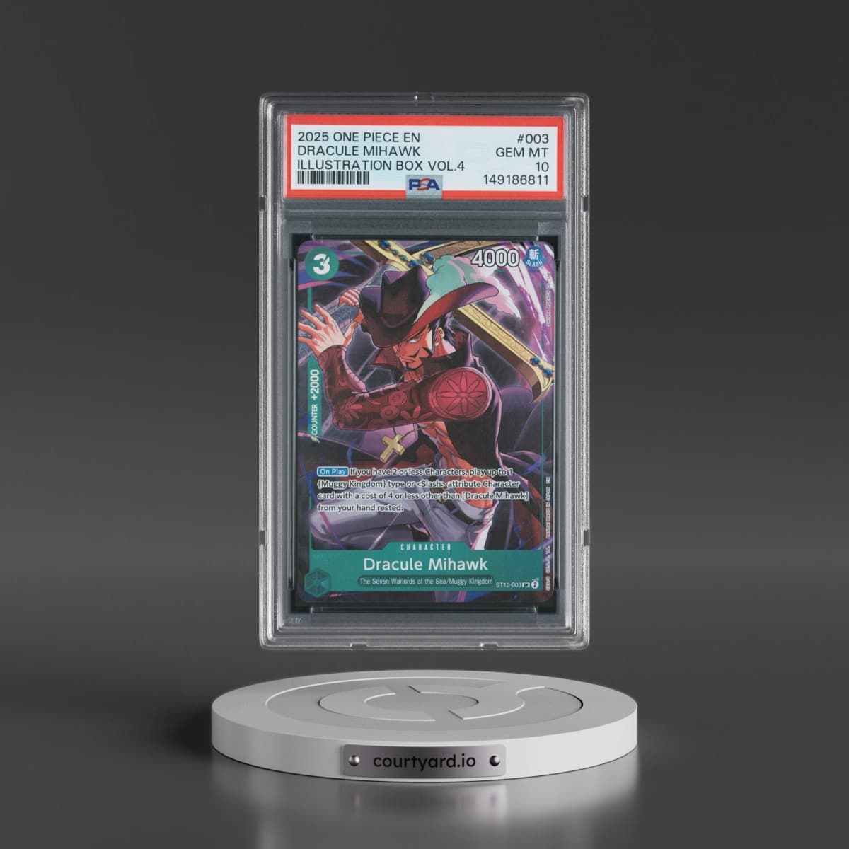 2025 One Piece Promos #003 Dracule Mihawk - Illustration Box Vol.4 (PSA 10 GEM MINT)