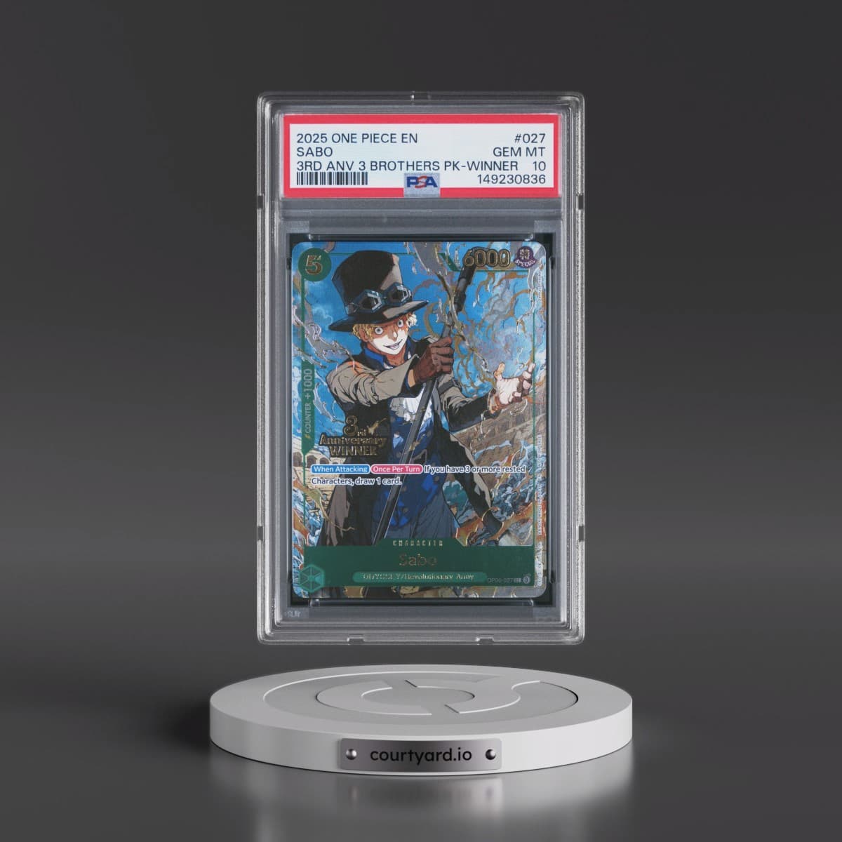 2025 One Piece 3rd Anniversary Tournament 3 Brothers Pack #027 Sabo - Winner (PSA 10 GEM MINT)