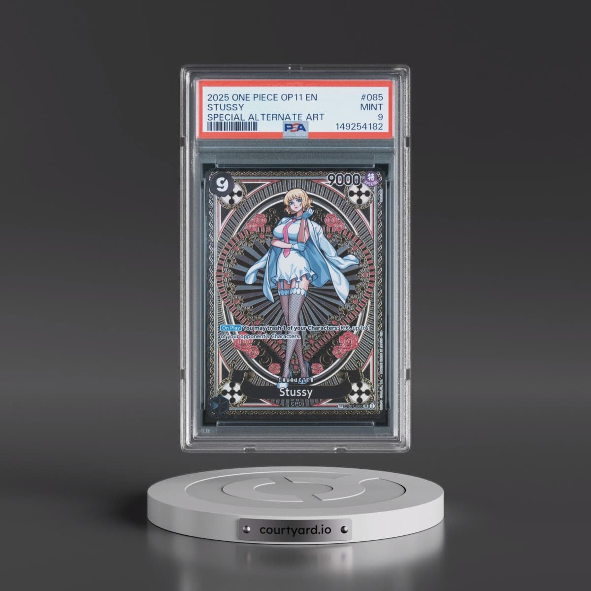 2025 One Piece OP11-A Fist of Divine Speed #085 Stussy - Special Alternate Art (PSA 9 MINT)