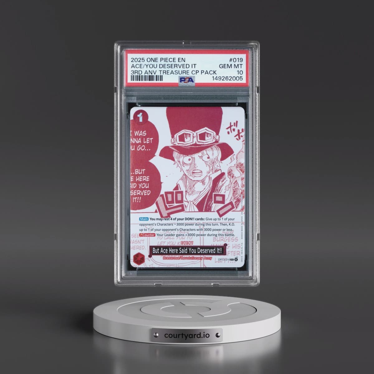 2025 One Piece 3rd Anniversary! One Piece Card Treasure Campaign Pack #019 But Ace Here Said You Deserved It!! (PSA 10 GEM MINT)