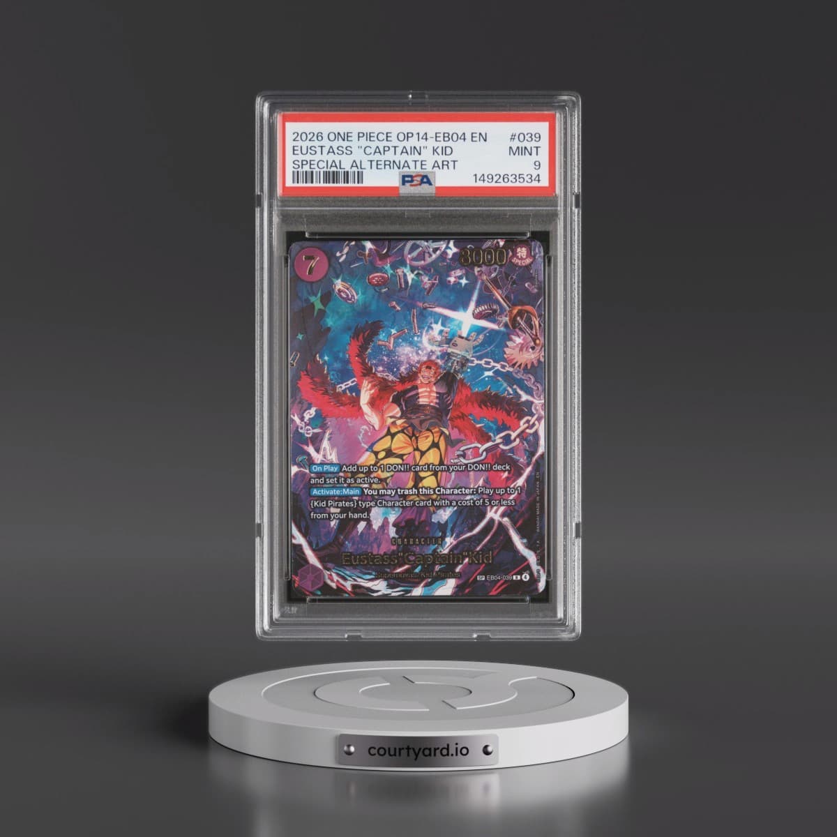 2026 One Piece OP14-EB04-the Azure Sea's Seven #039 Eustass "Captain" Kid - Special Alternate Art (PSA 9 MINT)