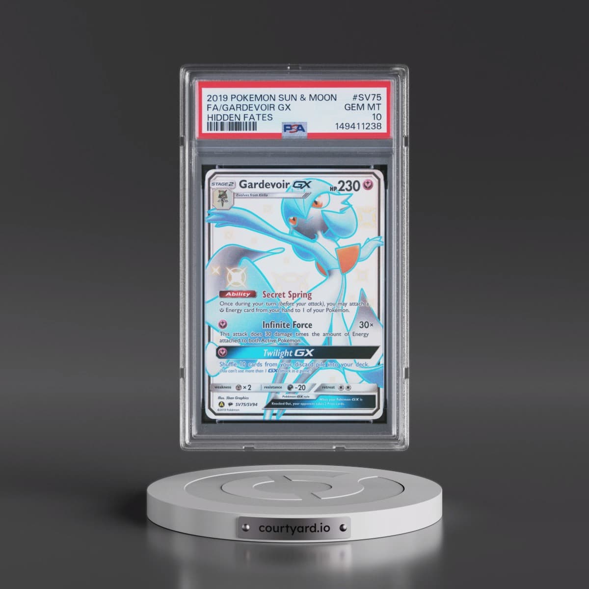 2019 Pokémon Sun & Moon Hidden Fates #SV75 Gardevoir GX - Holo Full Art (PSA 10 GEM MINT)