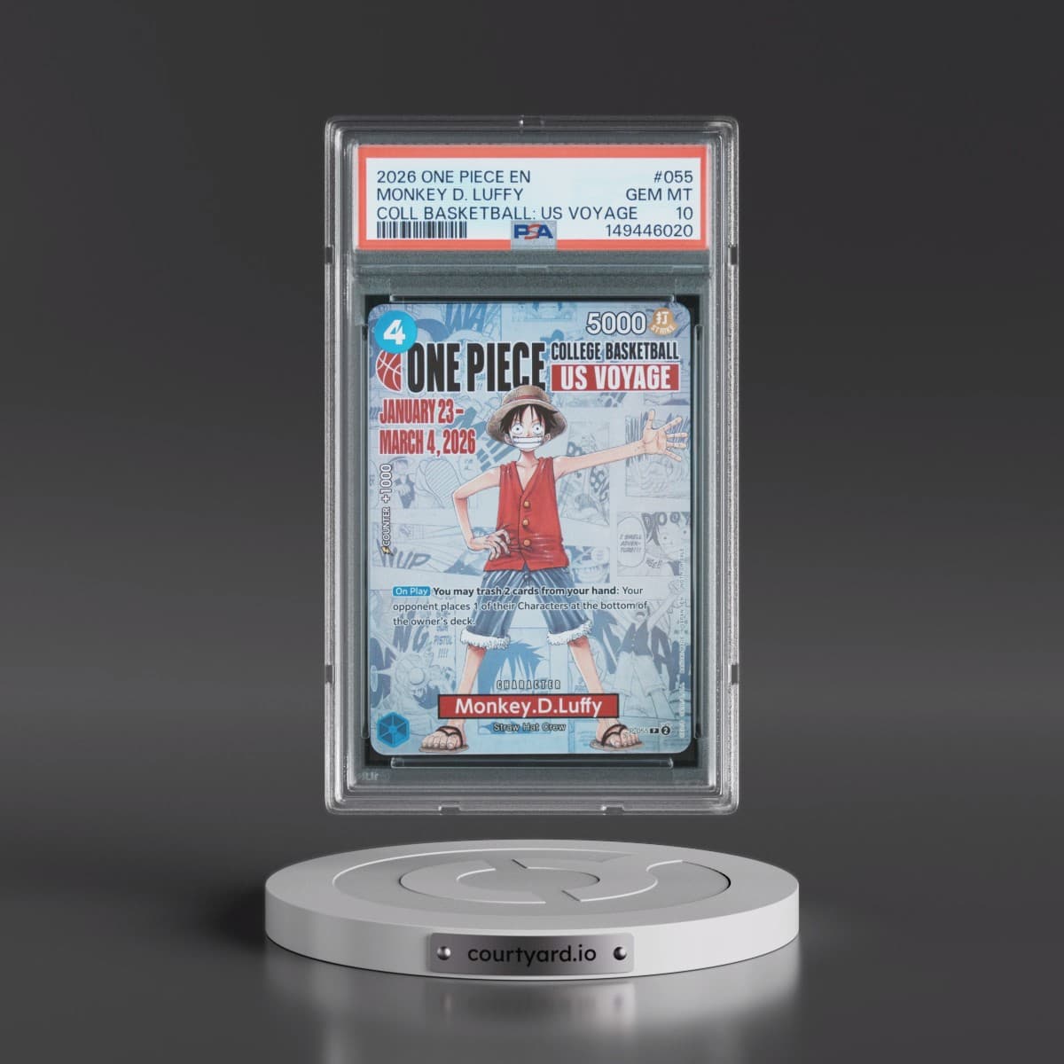 2026 One Piece Promos #055 Monkey D. Luffy - One Piece College Basketball: US Voyage (PSA 10 GEM MINT)