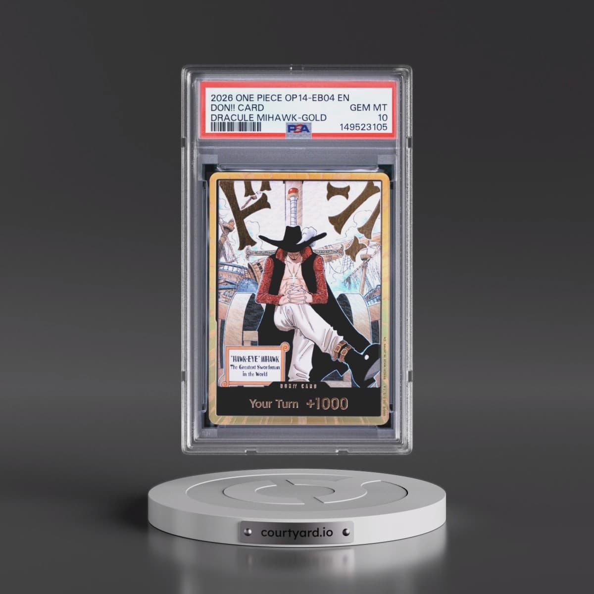2026 One Piece OP14-EB04-the Azure Sea's Seven Don!! Card - Dracule Mihawk-Gold (PSA 10 GEM MINT)