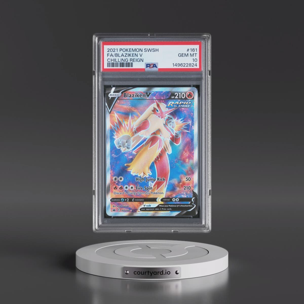 2021 Pokémon Sword & Shield Chilling Reign #161 Blaziken V - Holo Full Art (PSA 10 GEM MINT)