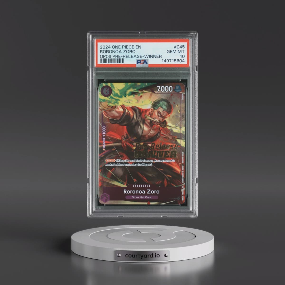 2024 One Piece Promos #045 Roronoa Zoro - Wings of the Captain Pre-Release-Winner (PSA 10 GEM MINT)
