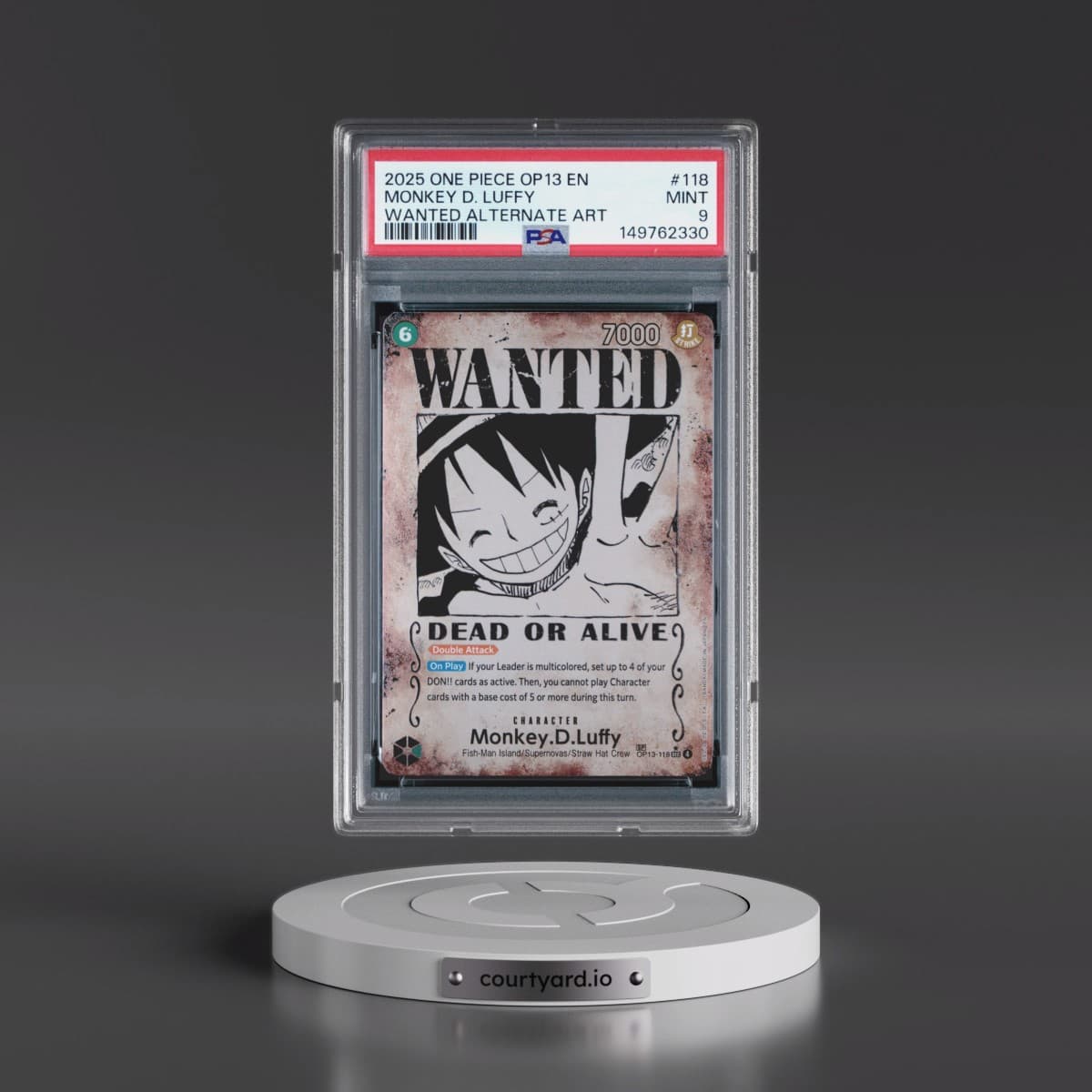 2025 One Piece OP13-Carrying on His Will #118 Monkey D. Luffy - Wanted Alternate Art (PSA 9 MINT)