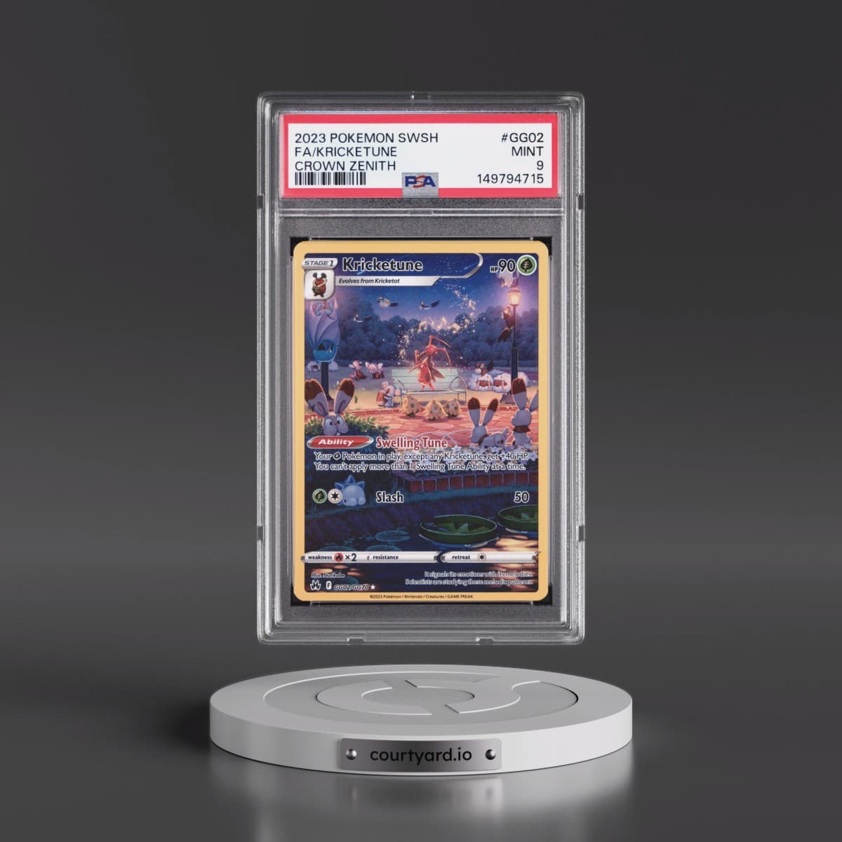 2023 Pokémon Sword and Shield Crown Zenith #GG02 Kricketune - Full Art (PSA 9 MINT)