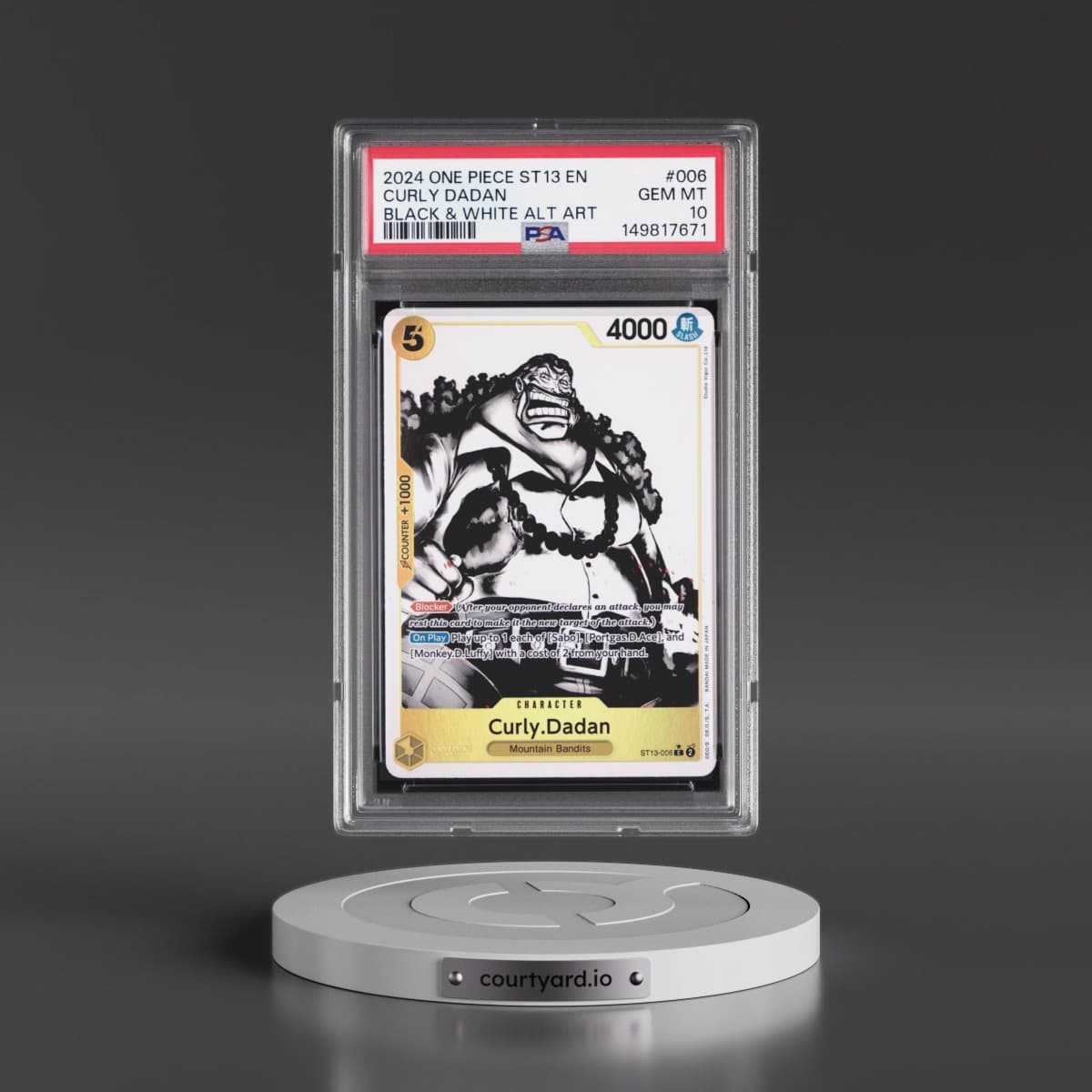2024 One Piece Ultra Deck ST13-the Three Brothers #006 Curly Dadan - Black & White Alternate Art (PSA 10 GEM MINT)