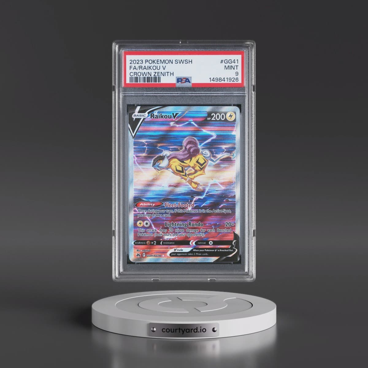 2023 Pokémon Sword and Shield Crown Zenith #GG41 Raikou V - Holo Full Art (PSA 9 MINT)