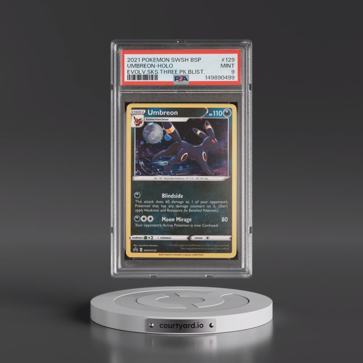 2021 Pokémon Swsh Black Star Promo #129 Umbreon - Holo Evolving Skies Three Pack Blisters (PSA 9 MINT)