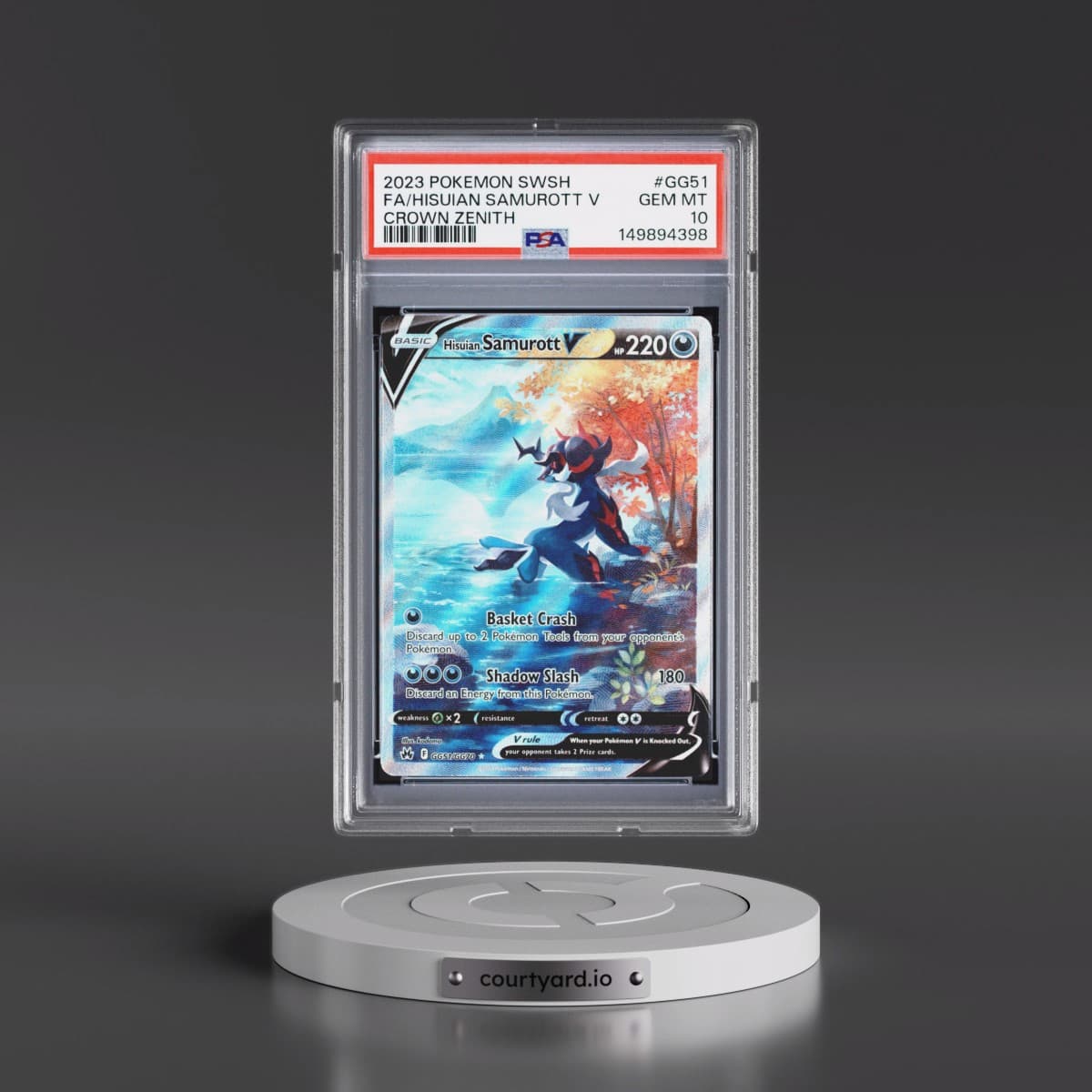 2023 Pokémon Sword and Shield Crown Zenith #GG51 Hisuian Samurott V - Holo Full Art (PSA 10 GEM MINT)