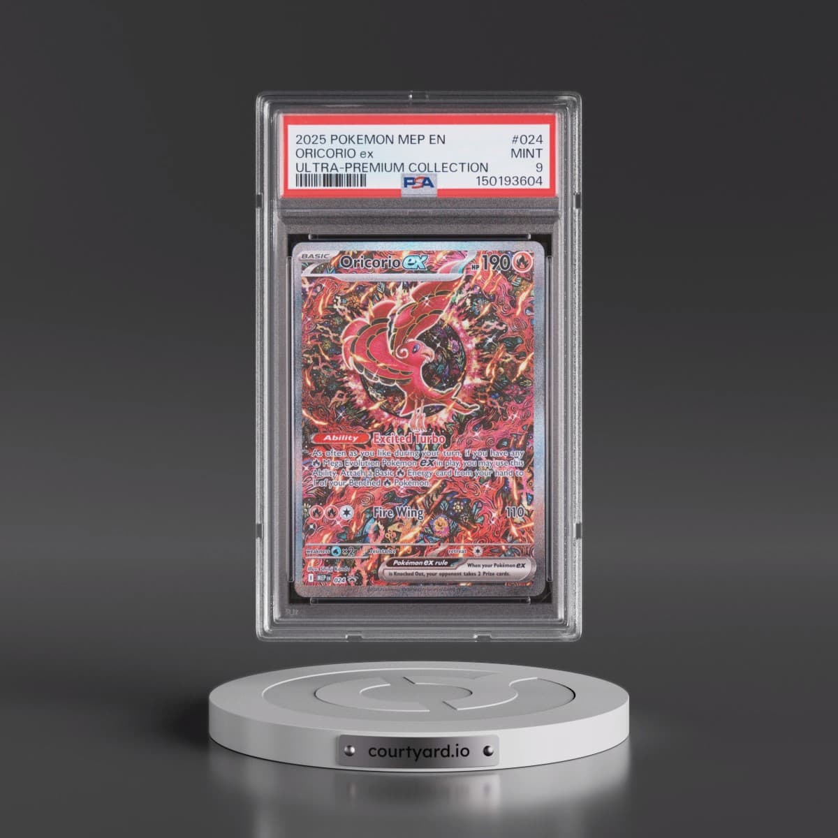2025 Pokémon Mep EN-Me Black Star Promo #024 Oricorio EX - Holo Mega Charizard X EX Ultra-Premium Collection (PSA 9 MINT)