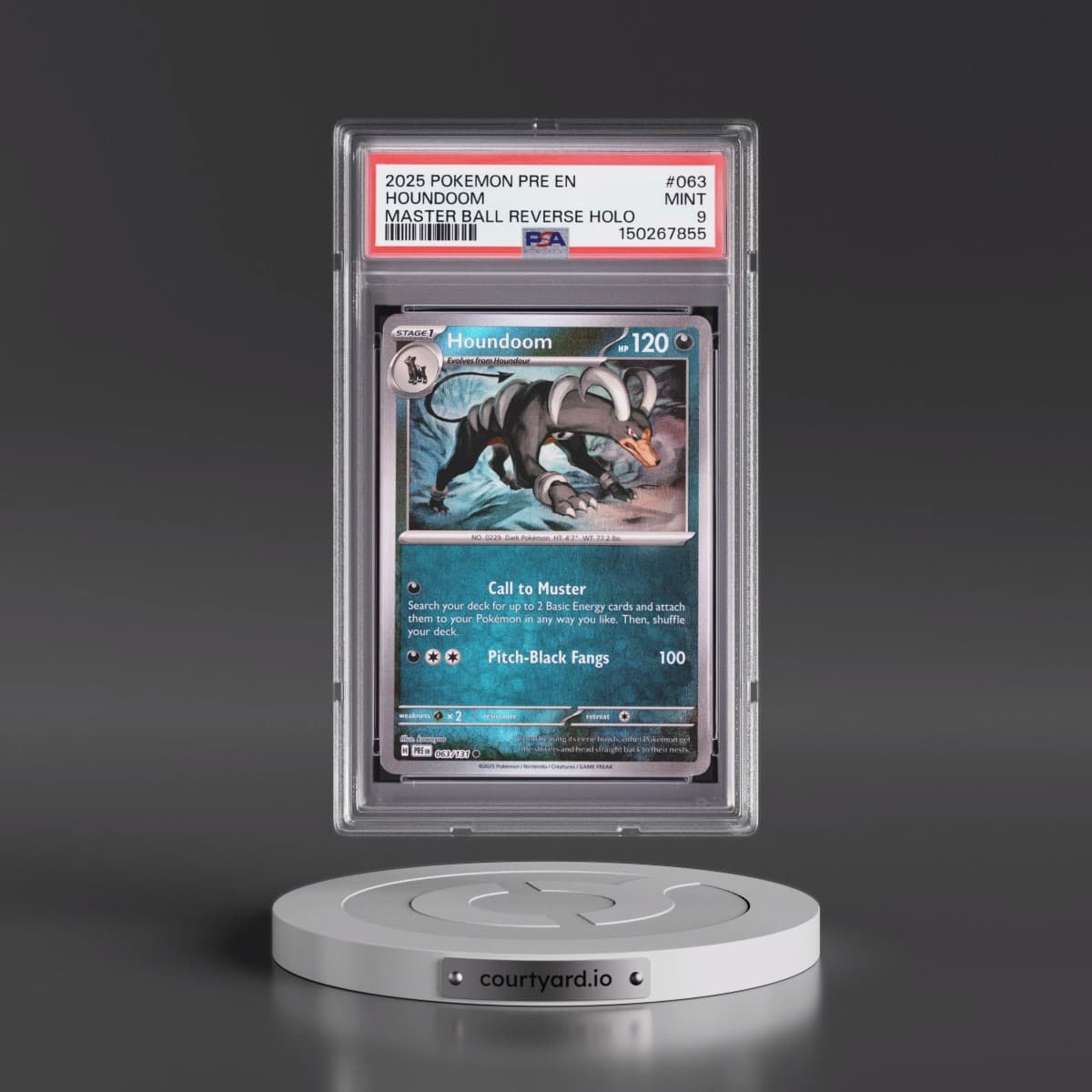 2025 Pokémon Pre EN-Prismatic Evolutions #063 Houndoom - Reverse Holo Master Ball (PSA 9 MINT)