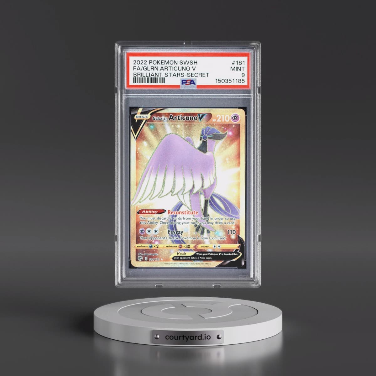 2022 Pokémon Sword & Shield Brilliant Stars #181 Galarian Articuno V - Holo Full Art Secret (PSA 9 MINT)