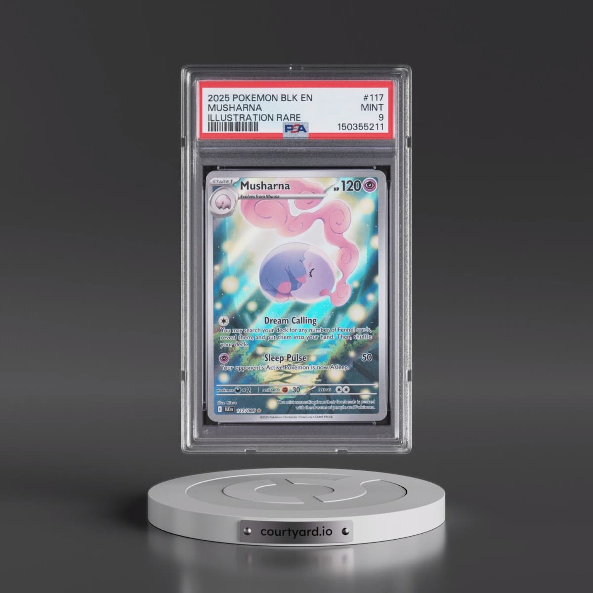 2025 Pokémon Blk EN-Black Bolt #117 Musharna - Illustration Rare (PSA 9 MINT)