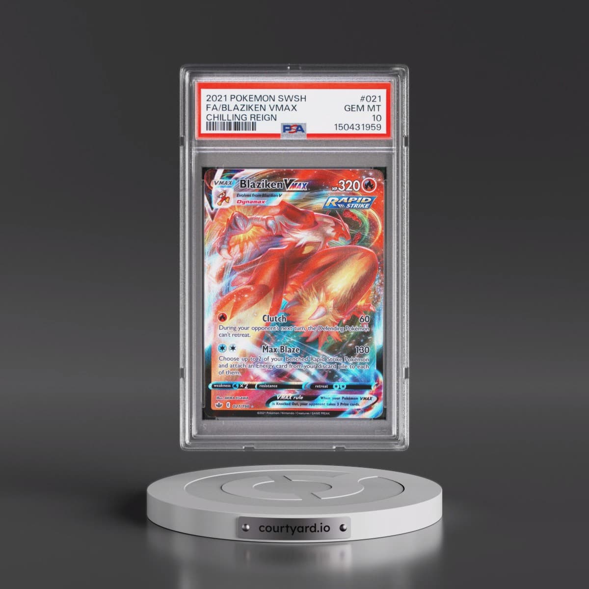 2021 Pokémon Sword & Shield Chilling Reign #021 Blaziken Vmax - Full Art (PSA 10 GEM MINT)