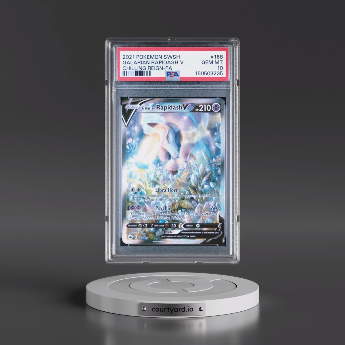 2021 Pokémon Sword & Shield Chilling Reign #168 Galarian Rapidash V - Holo Full Art (PSA 10 GEM MINT)