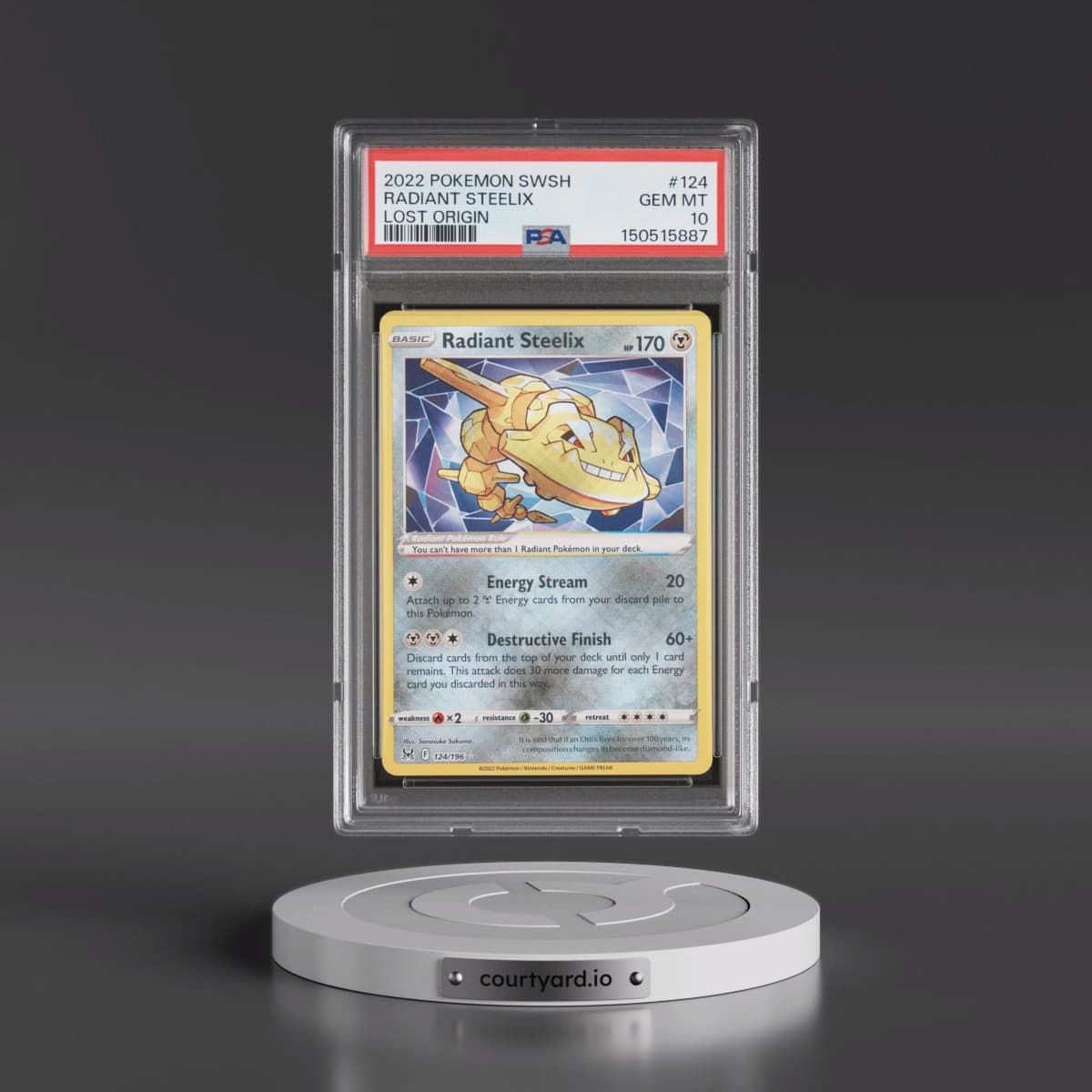 2022 Pokémon Sword & Shield Lost Origin #124 Radiant Steelix - Holo (PSA 10 GEM MINT)