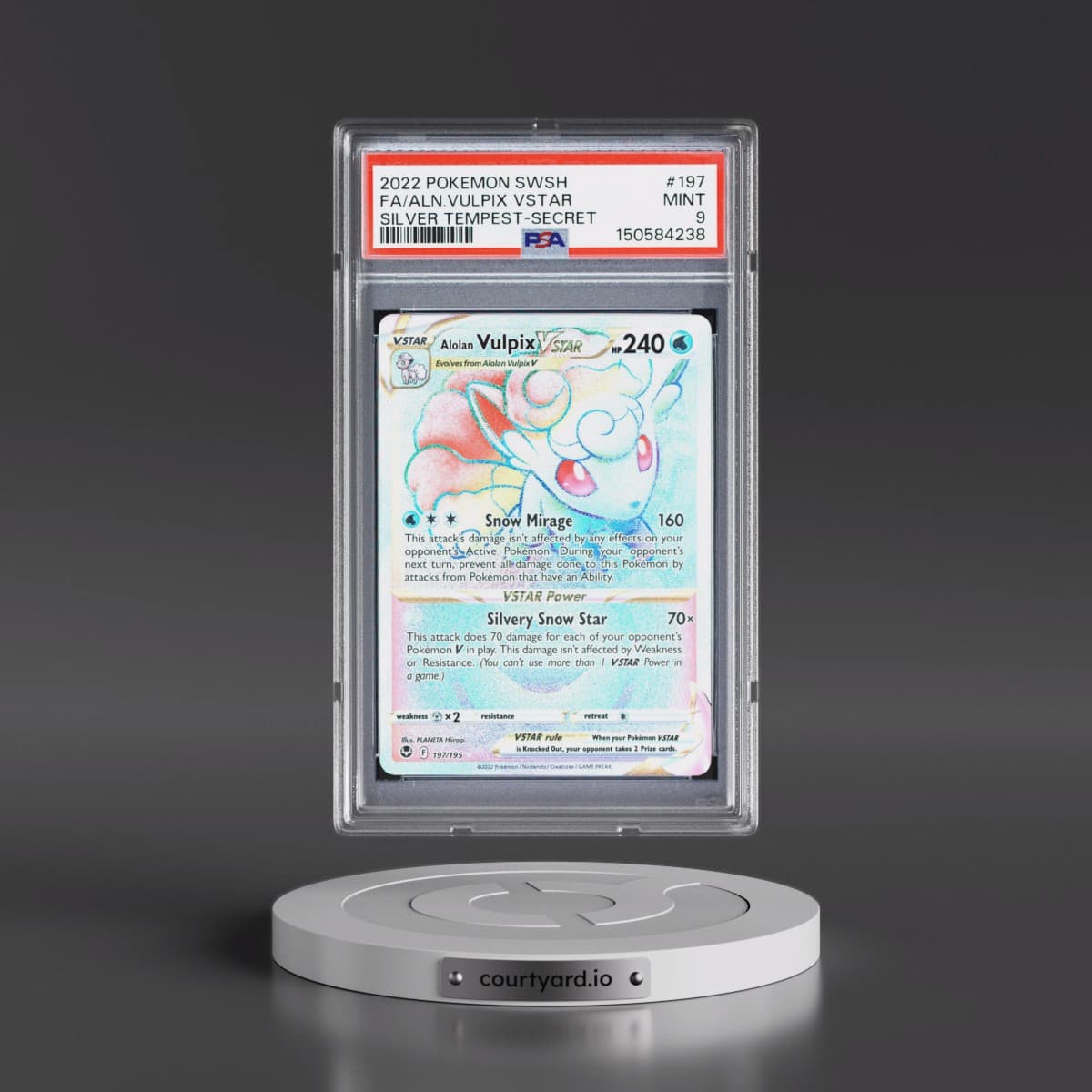 2022 Pokémon Sword & Shield Silver Tempest #197 Alolan Vulpix Vstar - Full Art Secret (PSA 9 MINT)